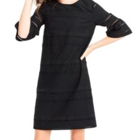 J Crew Shift Dress‎ Eyelet Sz 4 Black Classic Embroidered Flutter Sleeve Preppy - Picture 1 of 15